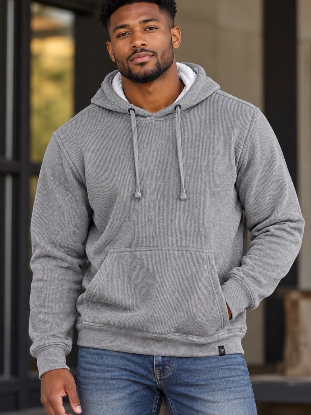 NWT! Comfort-Fit Grey Hooded Sherpa Lined Sweatshirt by Company Eighty-One